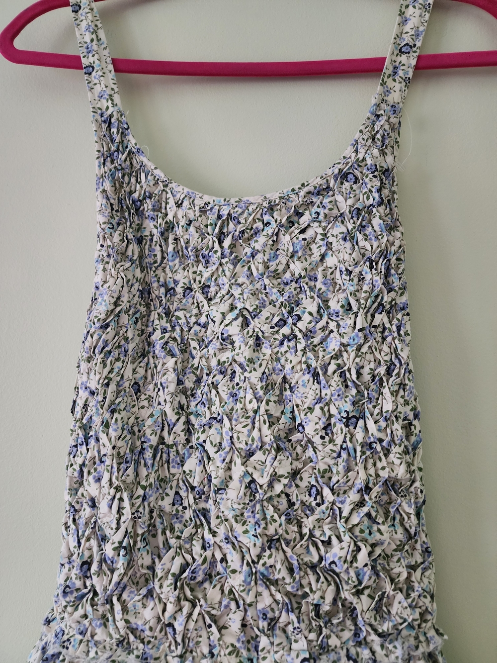 Free People White Floral Smocked Mini Dress with Blue Print - Picture 3 of 5
